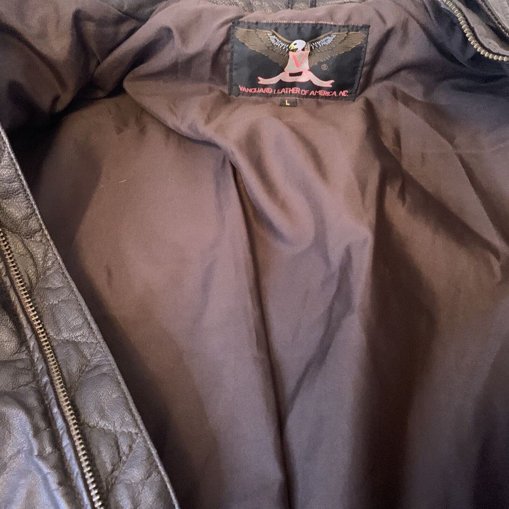 Vanguard Leather of America Jacket Mens Large Bomber Flight Brown Zip Front Coat - Picture 9 of 13